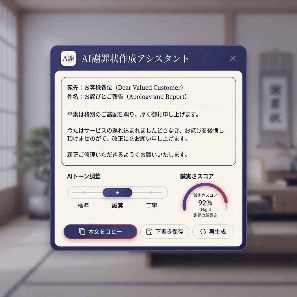 急なミスでも慌てない！誠意が伝わるビジネスメールを作る「心のこもった謝罪文メーカー」