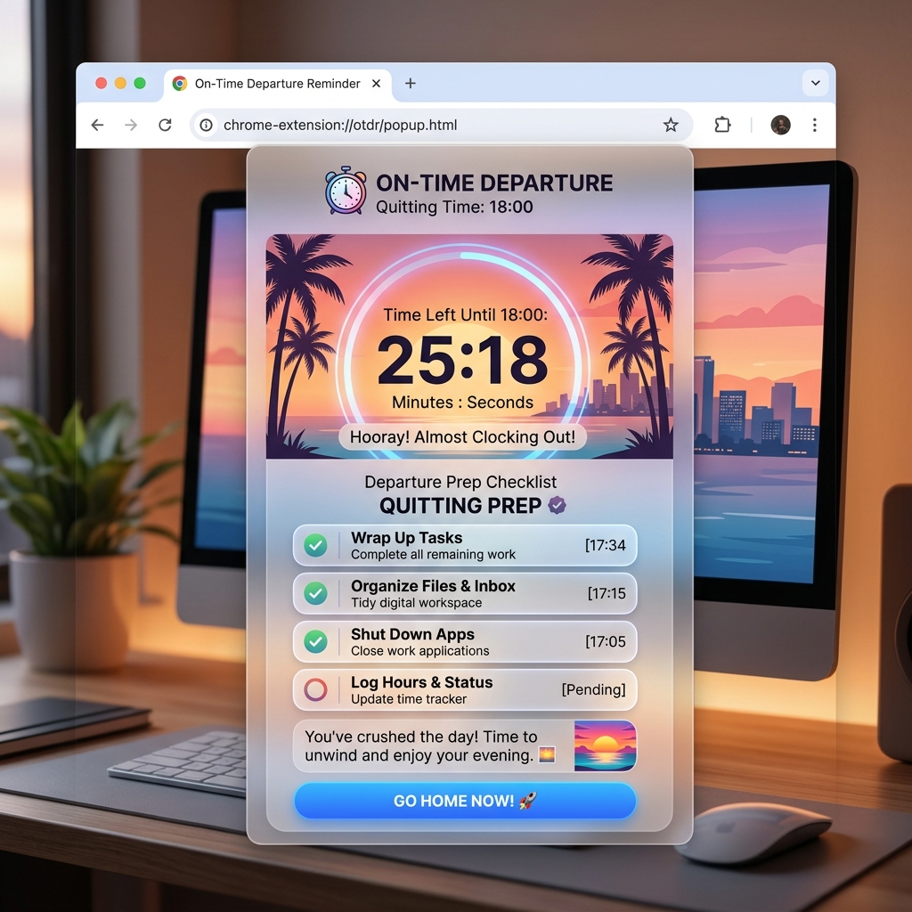 【残業防止】夕暮れ色に染まる画面が帰宅を促す！「定時退社リマインダー」でワークライフバランスを整える