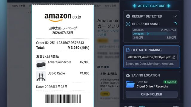 【確定申告・経費精算が超楽に】Web領収書や購入完了画面をワンクリックで高画質保存＆自動整理！「領収書スクリーンショット自動保存」
