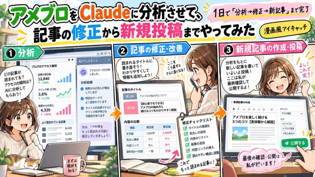 アメブロをClaudeに分析させて、記事の修正から新規投稿までやってみた